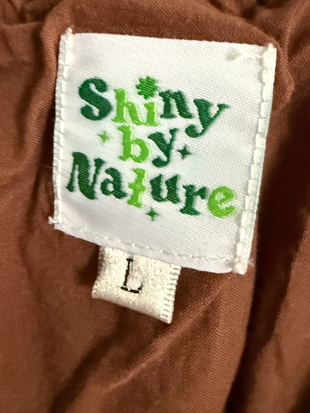 Shiny By Nature Poem Linen Blend Peasant Dress Size Large Smocked Waist Brown - Picture 3 of 9